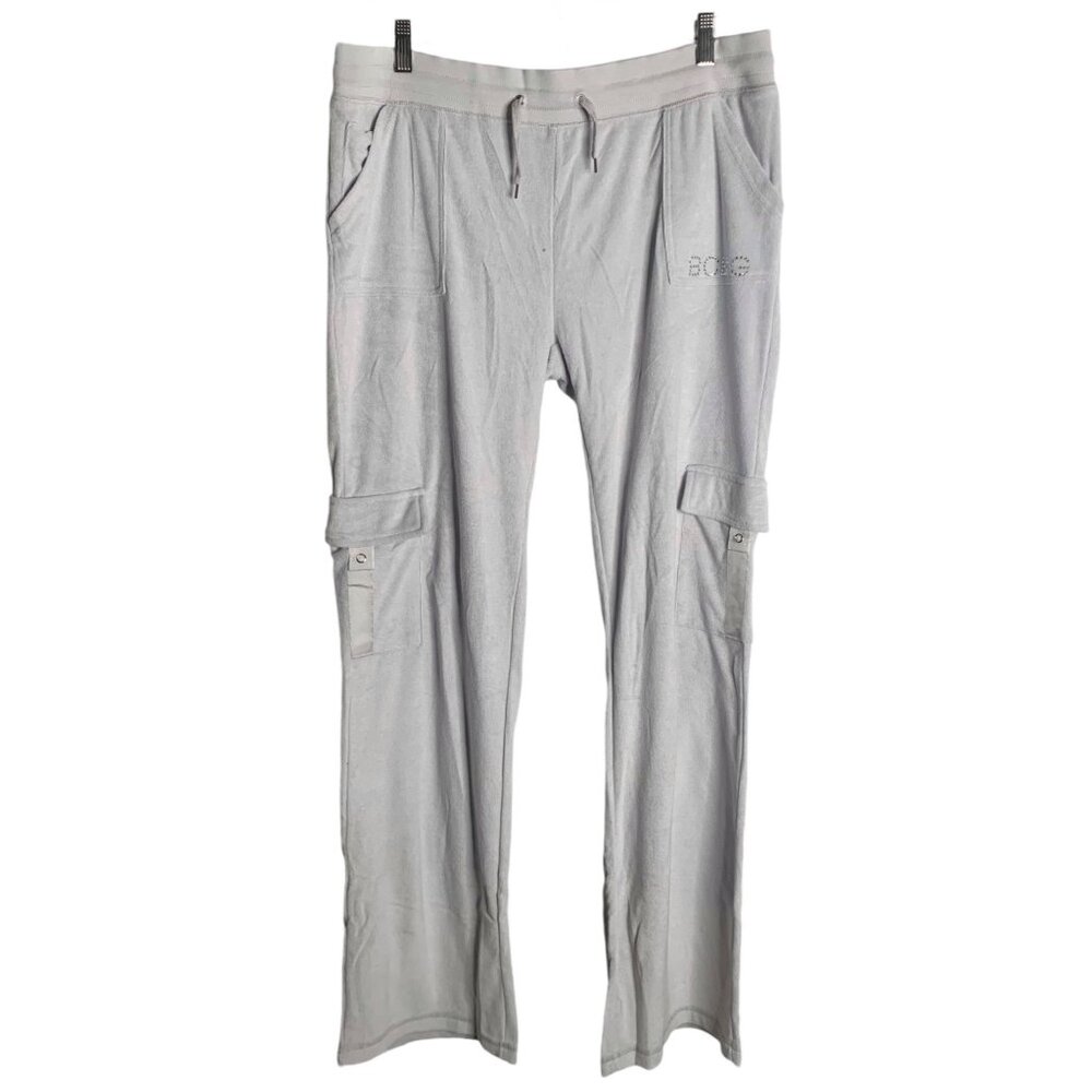 •SOLD•BCBGMAXAZRIA Silver Embellished Terry Cloth Wide Leg Track Pants NWT XL - Picture 1 of 8